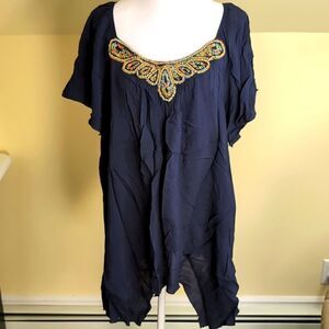 Cato Woman 22/24 Flutter Sleeve Beaded Blouse, NEW
